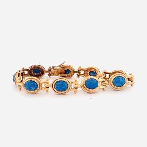 Ross-Simons Gold-Plated Sterling Silver Bracelet with Polished Lapis Stations, 7